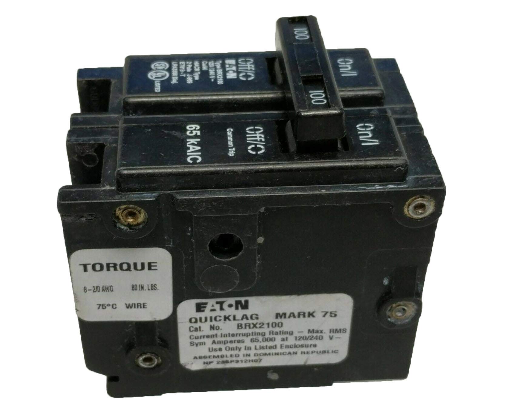 CUTLER HAMMER BRX2100 Type BR, 65K, Common Trip, 2 Pole, 100 AMP
